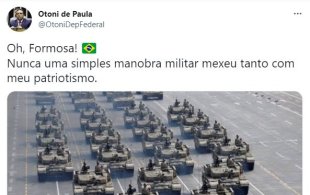 Deputado bolsonarista posta foto do exército chinês para exaltar desfile militar de Bolsonaro